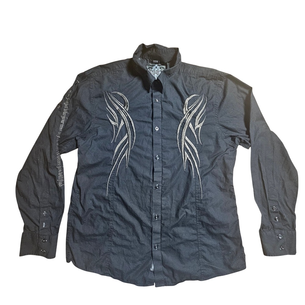 Roar Mens Affliction Style Embroidered Button Up Shirt 2XL Western Grunge Y2K